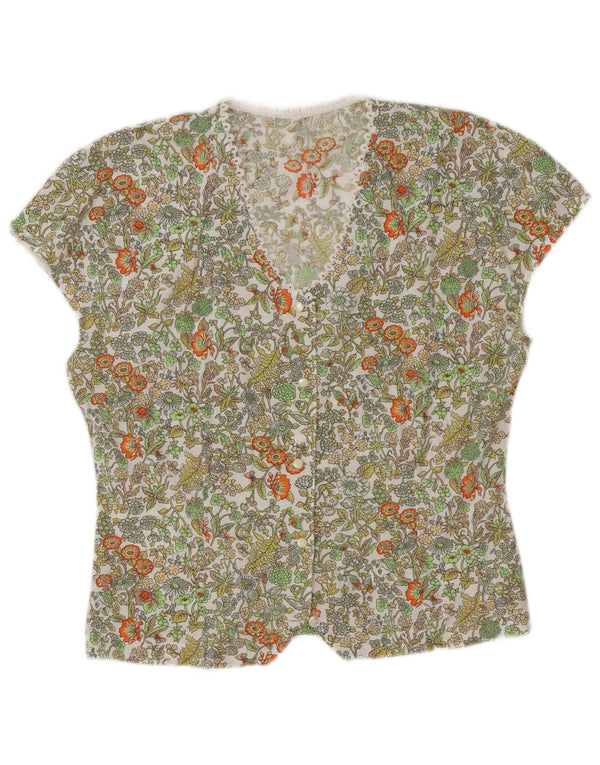 Bluză vintage pentru femei cu mânecă scurtă, cămașă UK 16, mare, verde, florală