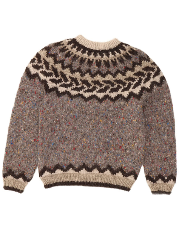 Pulover vintage pentru femei cu gât roșu, UK 8, mic, gri Fair Isle