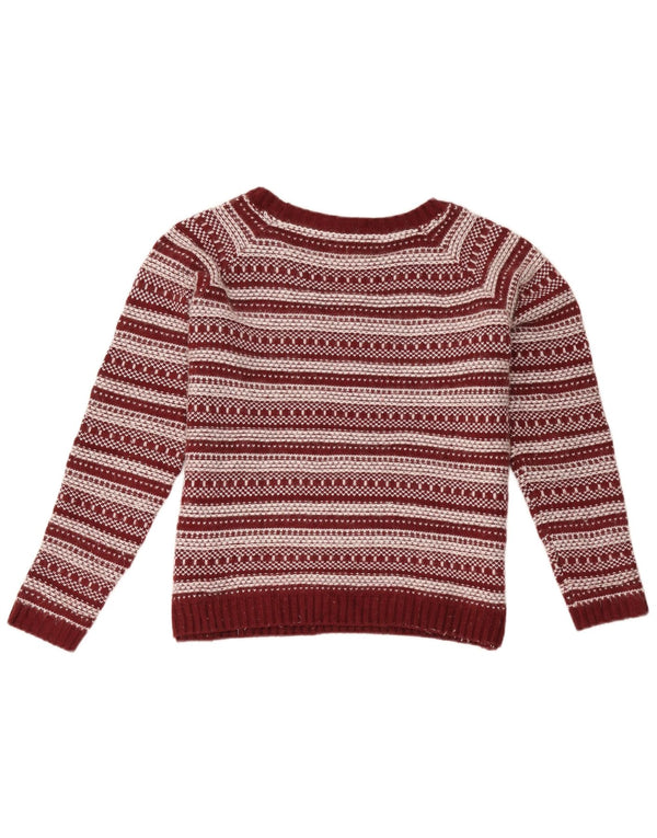 Pulover de damă Fat Face cu gât de barcă UK 12 Medium Burgundy cu dungi