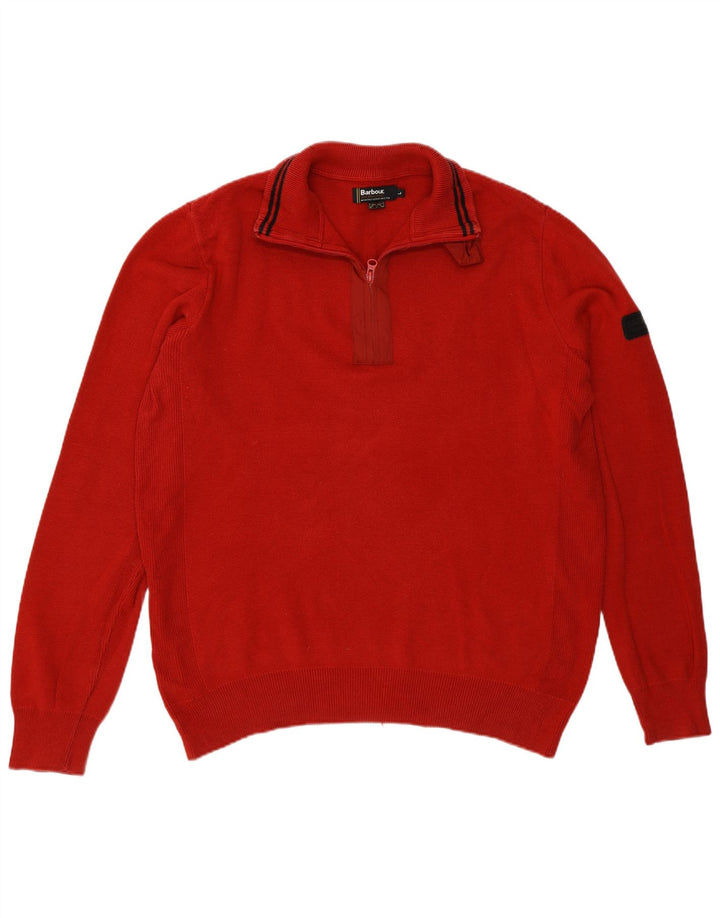 Pulover Barbour pentru bărbați, cu fermoar, cu gât, bumbac mare, burgundă