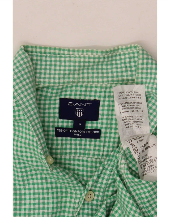 Cămașă Gant pentru bărbați, bumbac cu carouri mici, verde