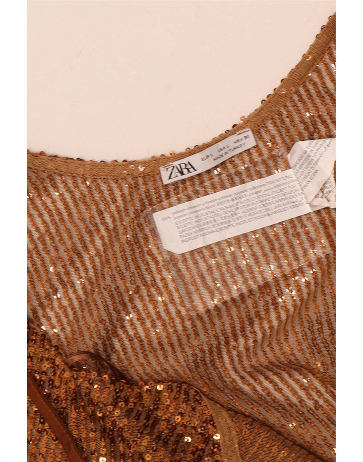 Top cu paiete Zara pentru femei UK 14 Poliester maro mare