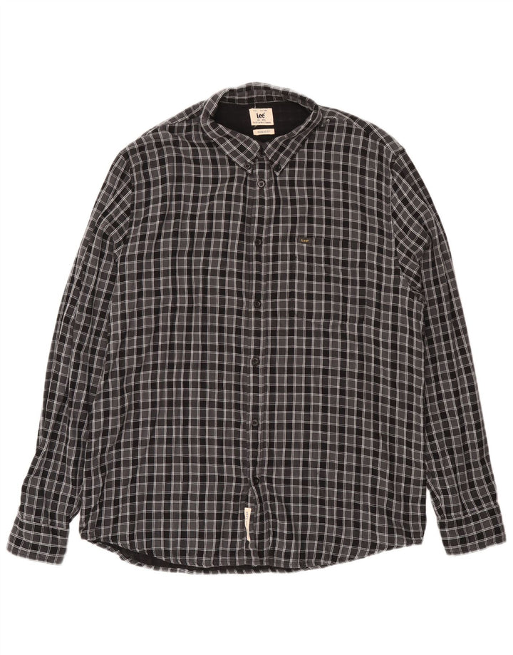 Cămașă de flanel pentru bărbați Lee, 2XL, bumbac negru cu carouri