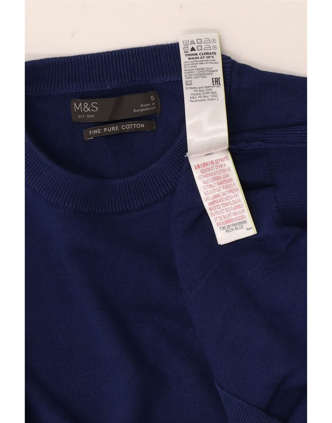 Pulover pentru bărbați Marks & Spencer cu gât crew pulover mic, albastru, bumbac