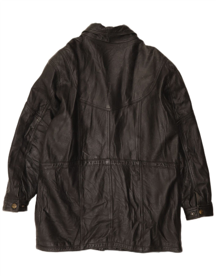 VINTAGE Mens Leather Coat UK 40 Large Black