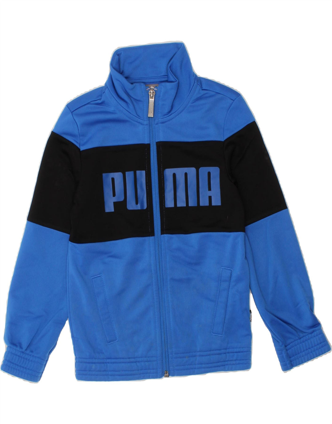 PUMA Boys Graphic Tracksuit Top Jacket 3-4 Years Blue Colourblock Vintage Puma and Second-Hand Puma from Messina Hembry 