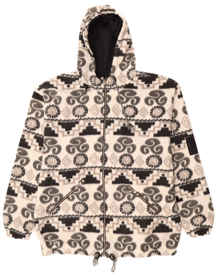 Jachetă fleece cu glugă pentru femei KNOCK OUT UK 14 Medium White Geometric
