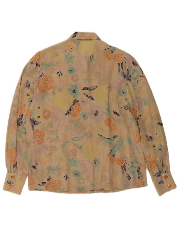Bluză de cămașă vintage pentru femei UK 16, mare, galbenă, florală