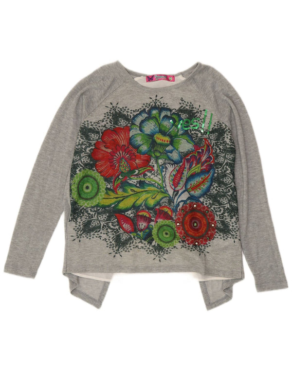 Desigual Top grafic pentru femei cu mânecă lungă UK 6 XS poliester floral gri