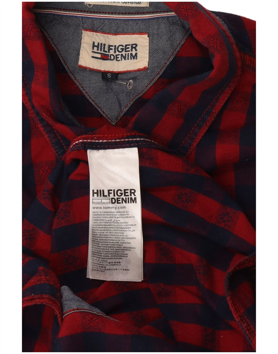 Cămașă pentru bărbați Tommy Hilfiger, cu tăiere obișnuită, din bumbac cu carouri mici, roșii