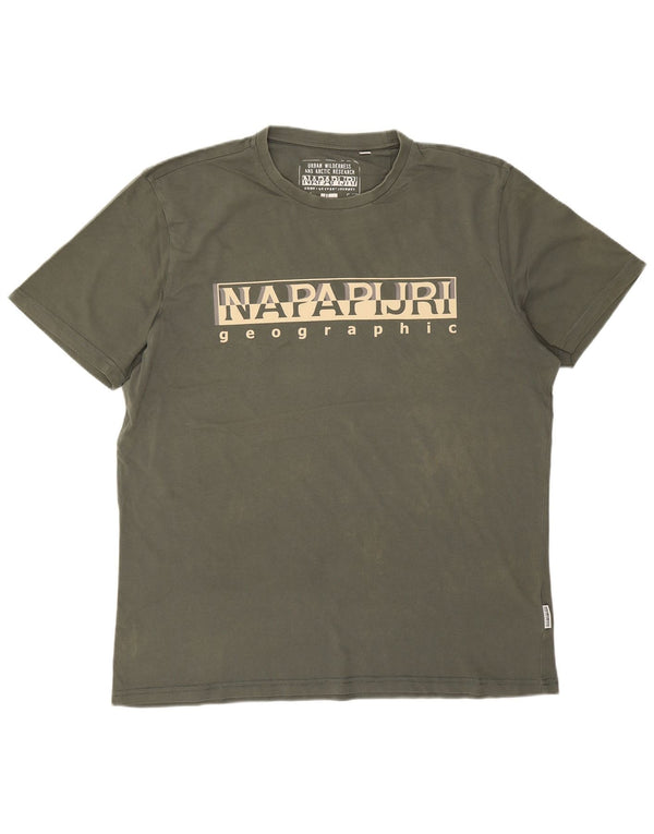 Tricou grafic pentru bărbați Napapijri Top 2XL Kaki Bumbac Logo