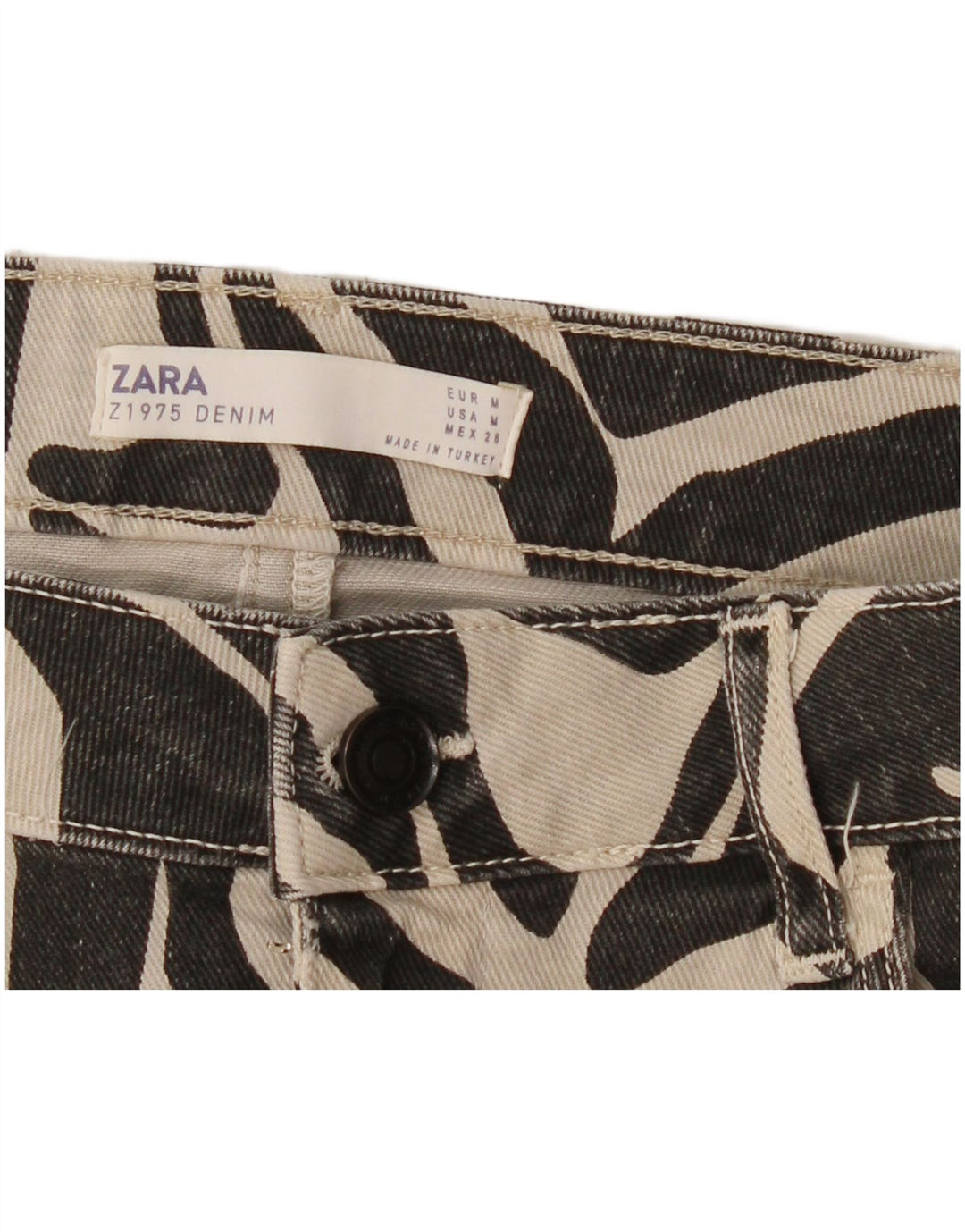 Fusta Mini Denim Zara Femei Medium W28 Bej Animal Print