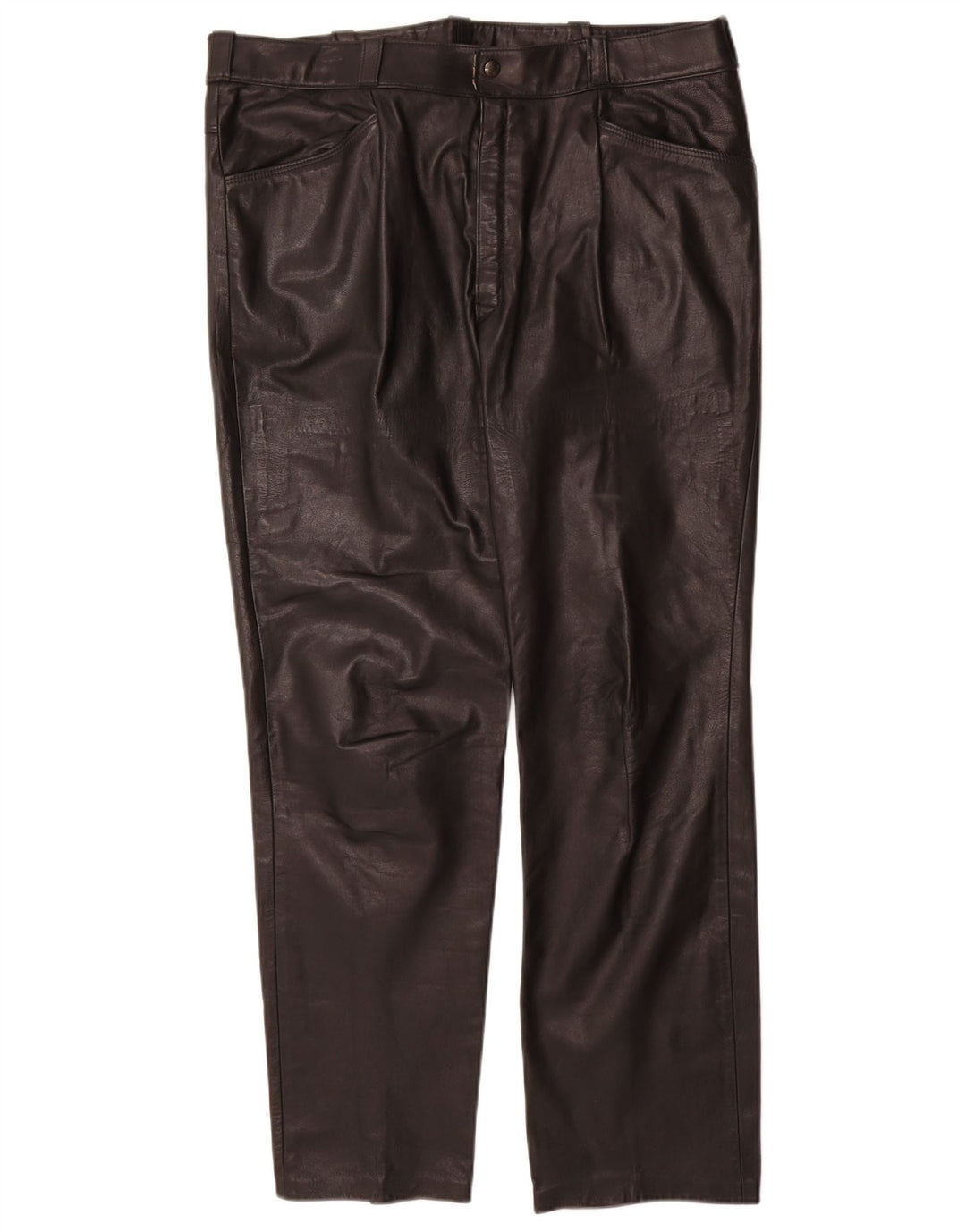 Pantaloni drepți din piele vintage pentru femei W36 L31 negri