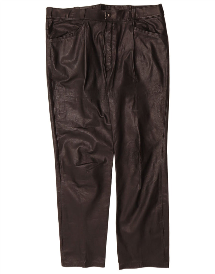 Pantaloni drepți din piele vintage pentru femei W36 L31 negri