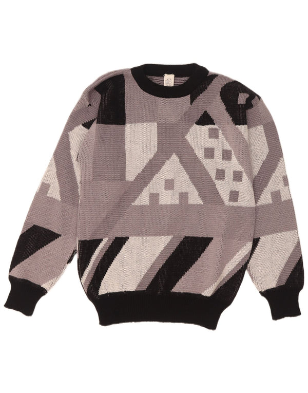 Pulover vintage pentru bărbați cu gât roșu IT 48 Medium Gri Geometric Acrilic