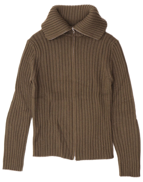 Pulover cardigan Benetton pentru femei cu gât rulat UK 10 Lână kaki mică