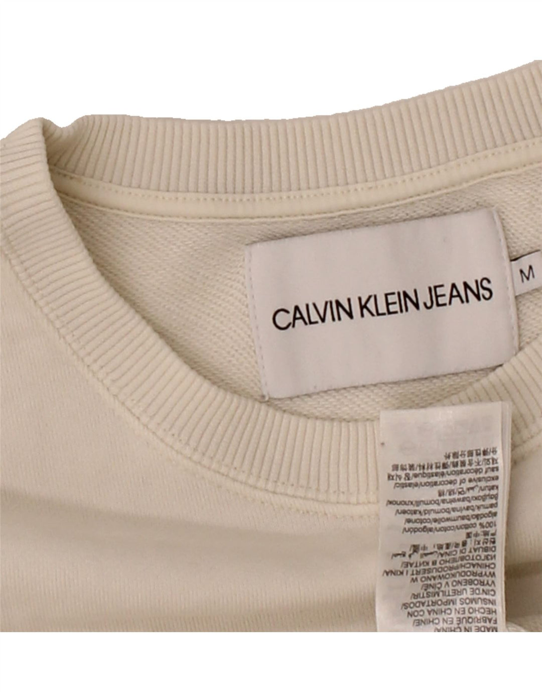 CALVIN KLEIN JEANS Womens Graphic Sweatshirt Jumper UK 14 Medium Off White Vintage Calvin Klein Jeans and Second-Hand Calvin Klein Jeans from Messina Hembry 