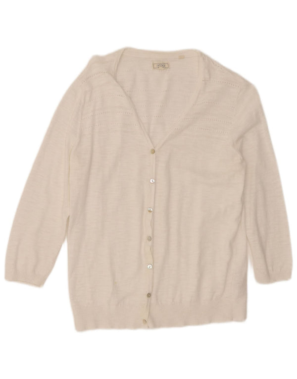 Pulover cardigan pentru femei Fat Face cu mâneci 3/4 UK 12 Bumbac alb mediu