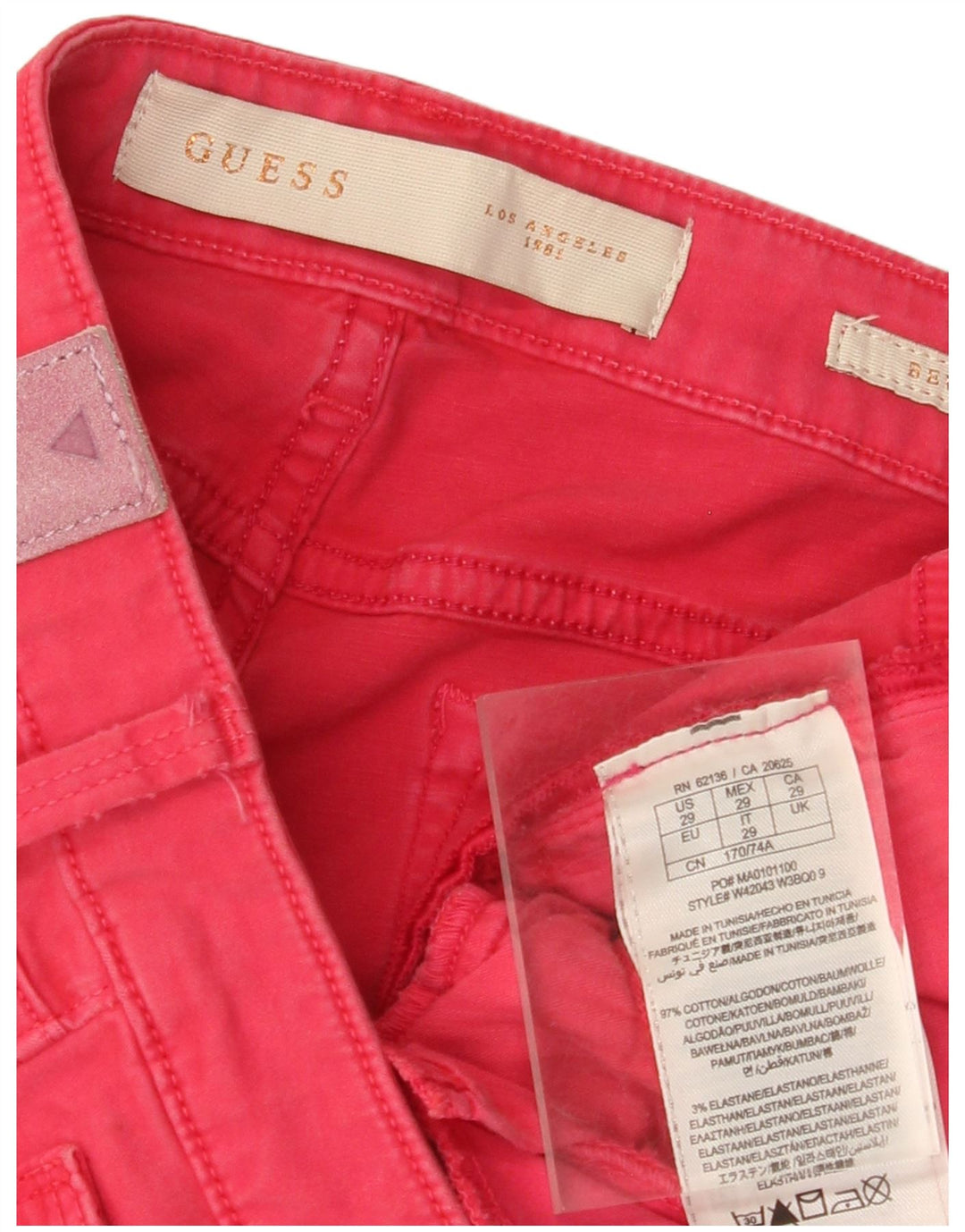 Pantaloni casual slim pentru femei GUESS L29 L28 bumbac roz