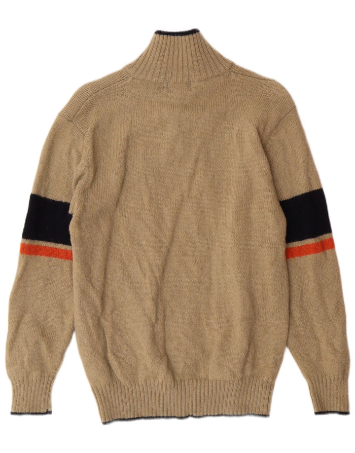 Pulover Kappa pentru damă, cu fermoar, cu gât, lână cu dungi, bej mediu, clasic