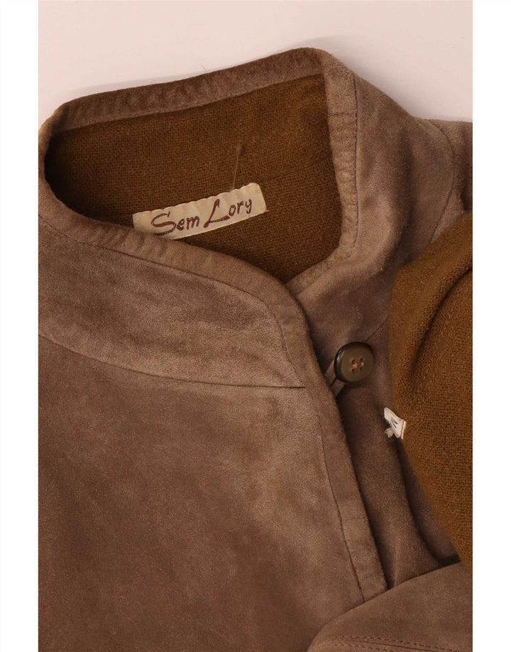 Pardesiu supradimensionat din piele intoarsa pentru femei Vintage UK 14 Bej mediu