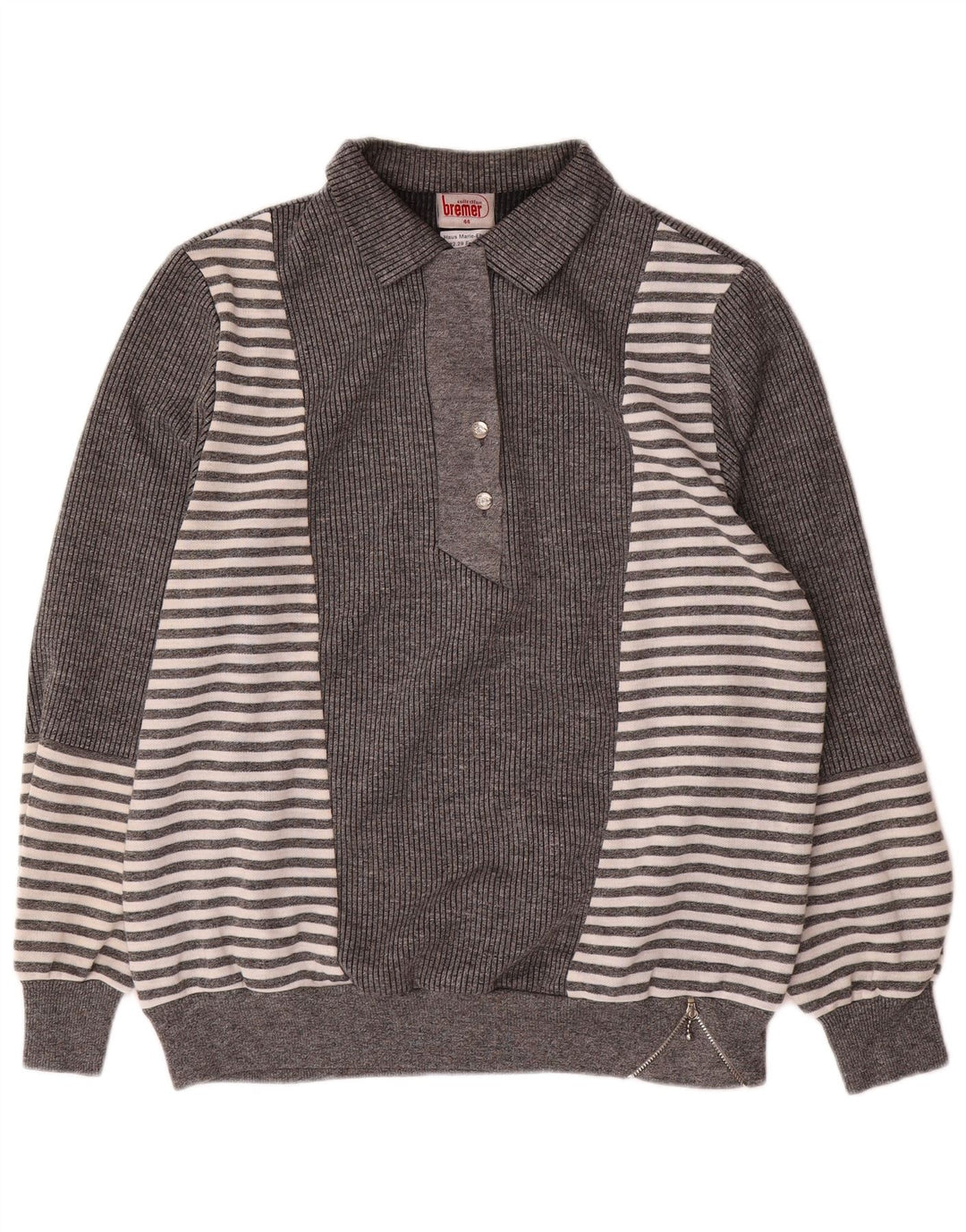 Pulover vintage cu gât polo pentru femei EU 44 XL cu dungi gri