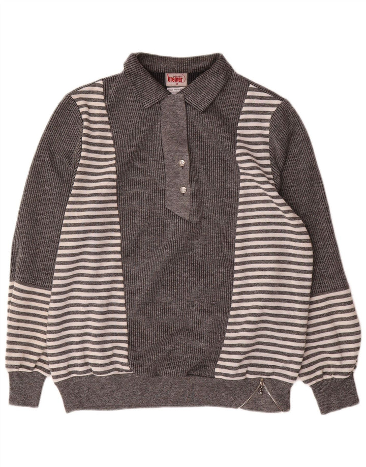 Pulover vintage cu gât polo pentru femei EU 44 XL cu dungi gri