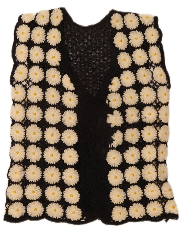 Pulover Cardigan fără mâneci vintage pentru femei UK 12 Medium Black Floral