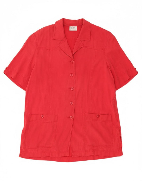 Jachetă vintage pentru femei, cu 5 nasturi, cu mânecă scurtă, UK 14, mare, roșu, Tencel