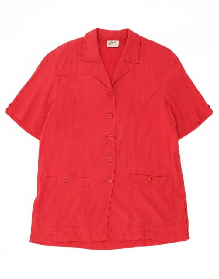 Jachetă vintage pentru femei, cu 5 nasturi, cu mânecă scurtă, UK 14, mare, roșu, Tencel