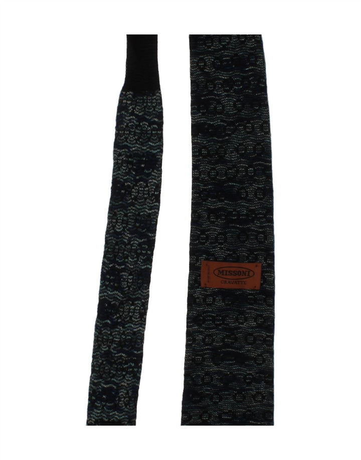 MISSONI Mens Cravatte Tie One Size Navy Blue Geometric Silk Vintage Missoni and Second-Hand Missoni from Messina Hembry 