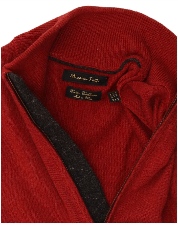 Pulover Massimo Dutti pentru bărbați, cu fermoar, cu gât, din bumbac color bloc, roșu mediu