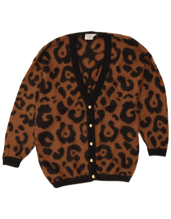 Pulover Cardigan Vintage pentru Damă UK 16 Maro Maro Mohair Animal Print
