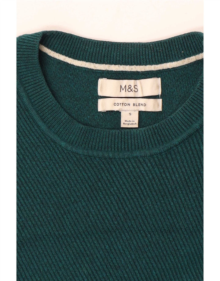 Pulover pentru bărbați Marks & Spencer cu gât crew pulover mic, verde, bumbac
