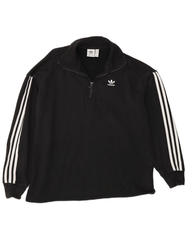 Pulover Adidas pentru femei, supradimensionat, cu fermoar, cu gât, UK 10, bumbac mic, negru