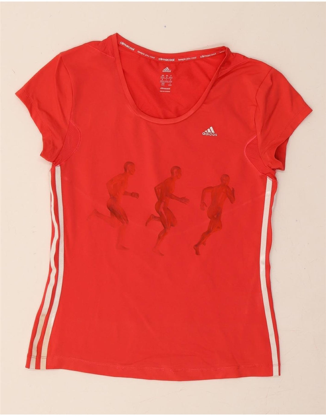 ADIDAS Womens Climacool Graphic T-Shirt Top UK 12/14 Medium Red Polyamide Vintage Adidas and Second-Hand Adidas from Messina Hembry 