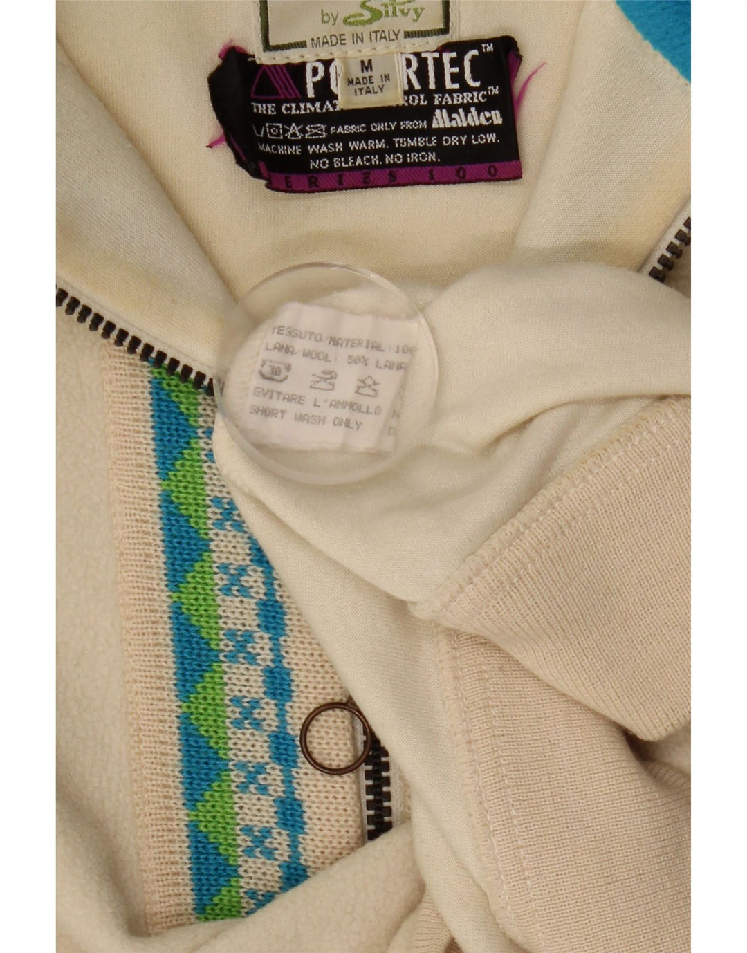Pulover pentru bărbați Silvy Polartec, cu fermoar și gât, din lână, poliester Fair Isle, bej mediu