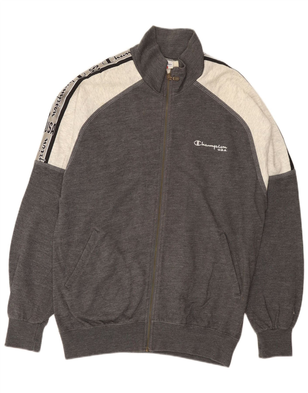 Jachetă de trening pentru bărbați Champion SUA, din bumbac color bloc, gri mediu