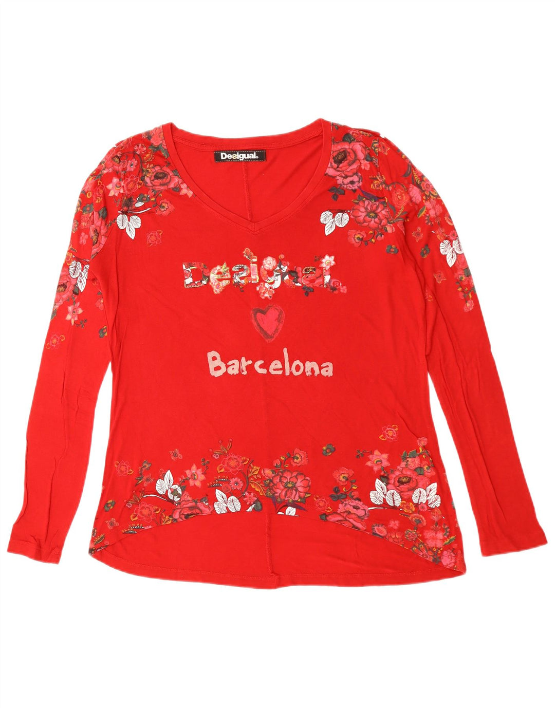 DESIGUAL Top cu grafic Barcelona cu mânecă lungă pentru femei UK 16 Inimă roșie mare