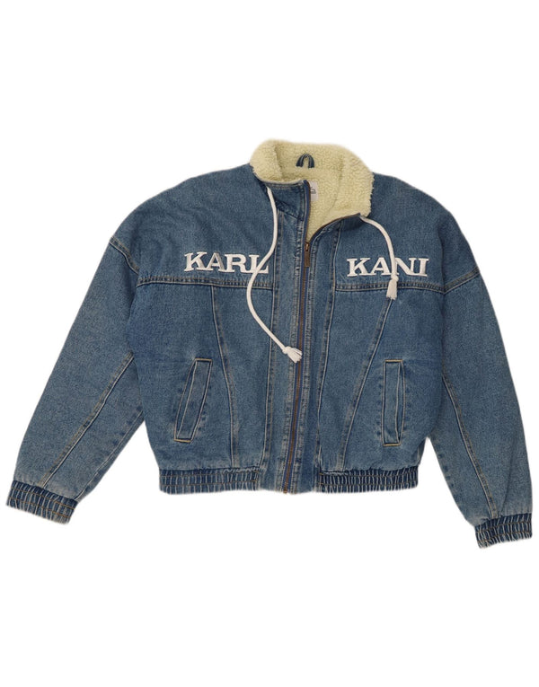 Jachetă Sherpa de denim grafic supradimensionată pentru femei Karl Kani UK 6 XS Bumbac albastru