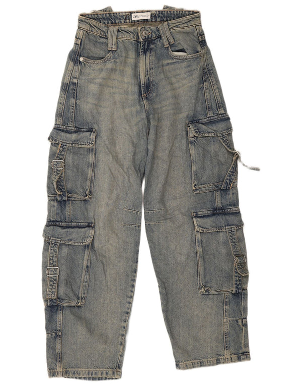 Blugi largi cargo cu talie înaltă Zara pentru femei EU 36 XS L26 L30 Bumbac albastru