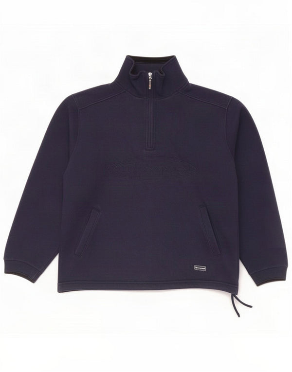 Champion Womens Zip Neck Sweatshirt Jumper UK 6 XS Navy Blue Cotton