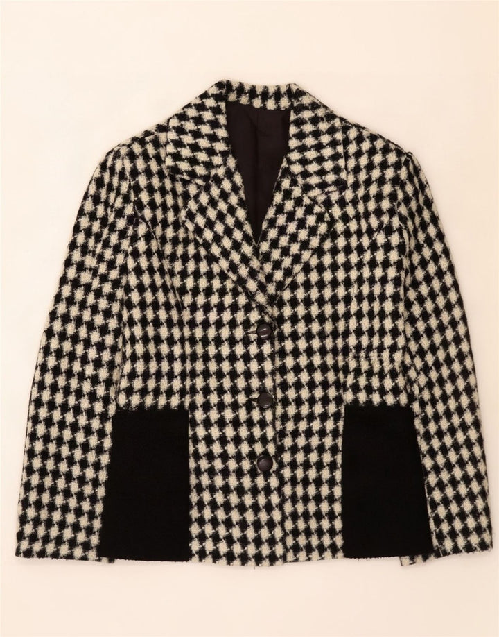 Vintage Womens 3 Button Blazer Jacket UK 12 Medium Black Houndstooth