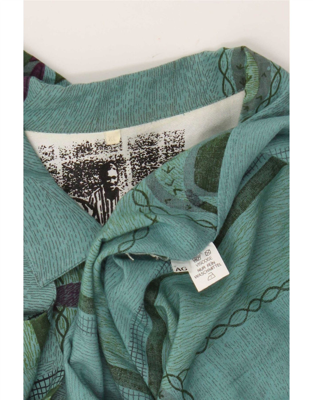Cămașă cu mânecă scurtă vintage pentru bărbați cu model abstract, XL, viscoză verde