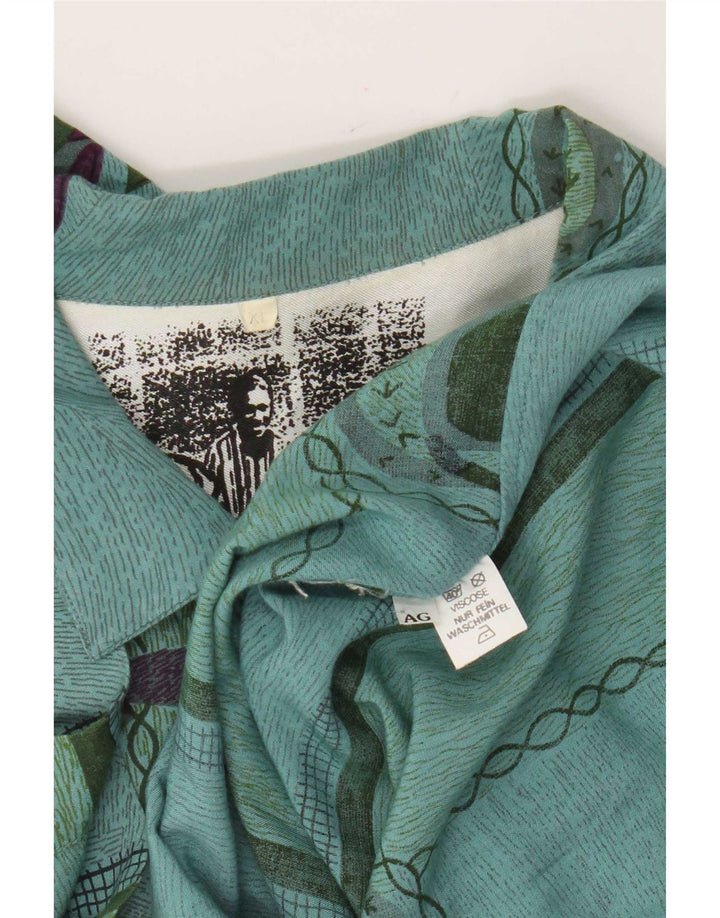 Cămașă cu mânecă scurtă vintage pentru bărbați cu model abstract, XL, viscoză verde