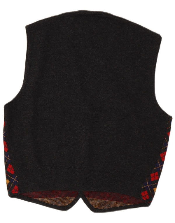 Vestă vintage pentru bărbați din tricot geometric, lână mare, gri Argyle/Diamond