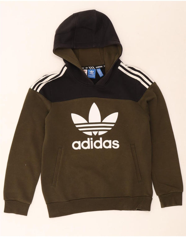 Pulover cu glugă cu grafic Adidas pentru băieți, 13-14 ani, bumbac color kaki