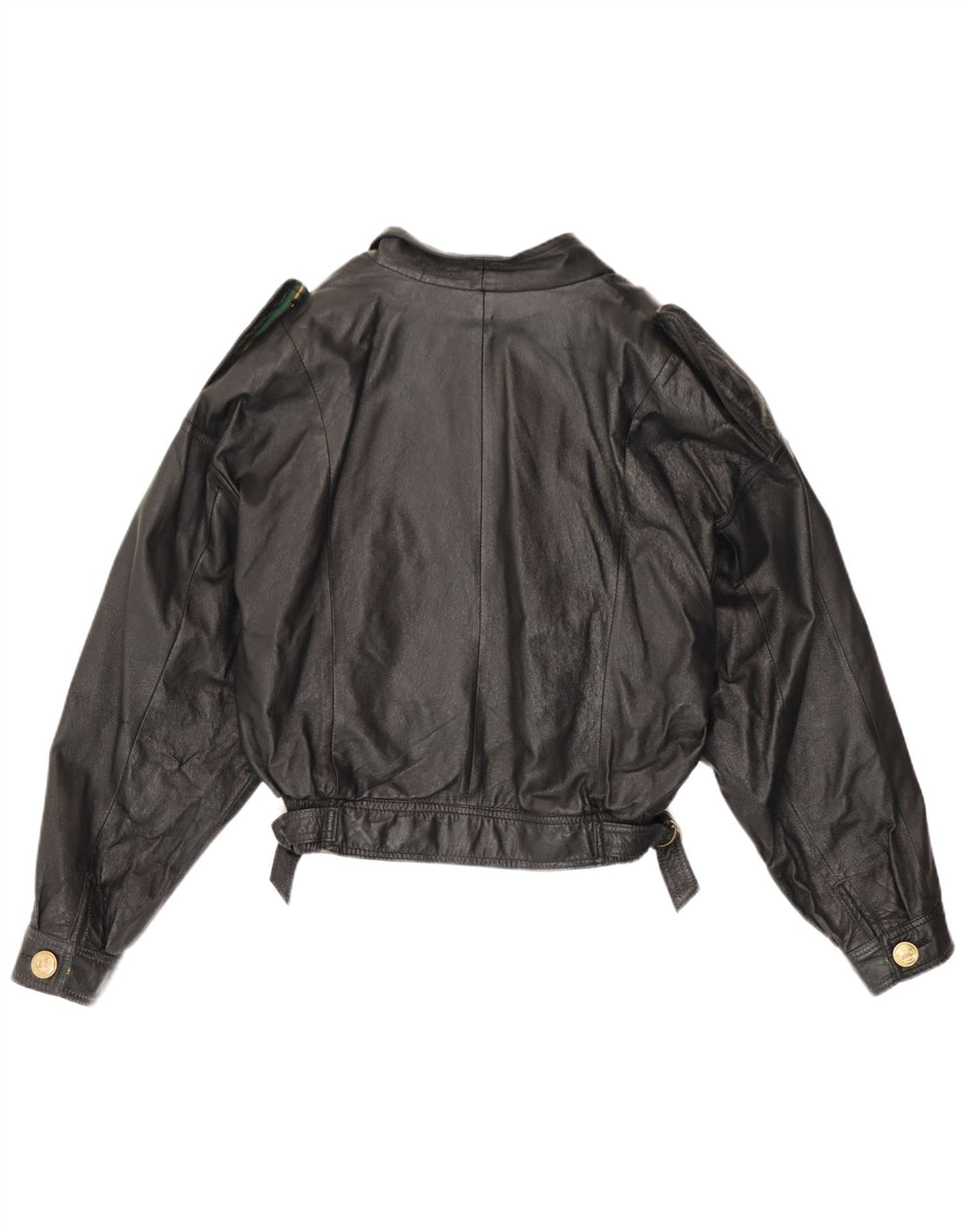 Jachetă de piele vintage pentru femei dublu piept UK 12 Medium Black