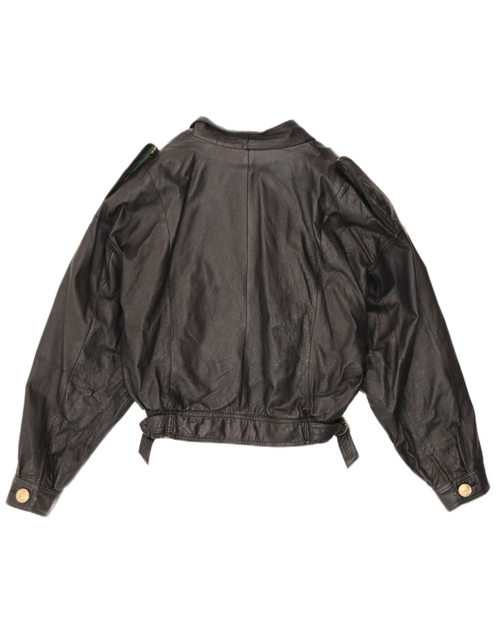 Jachetă de piele vintage pentru femei dublu piept UK 12 Medium Black