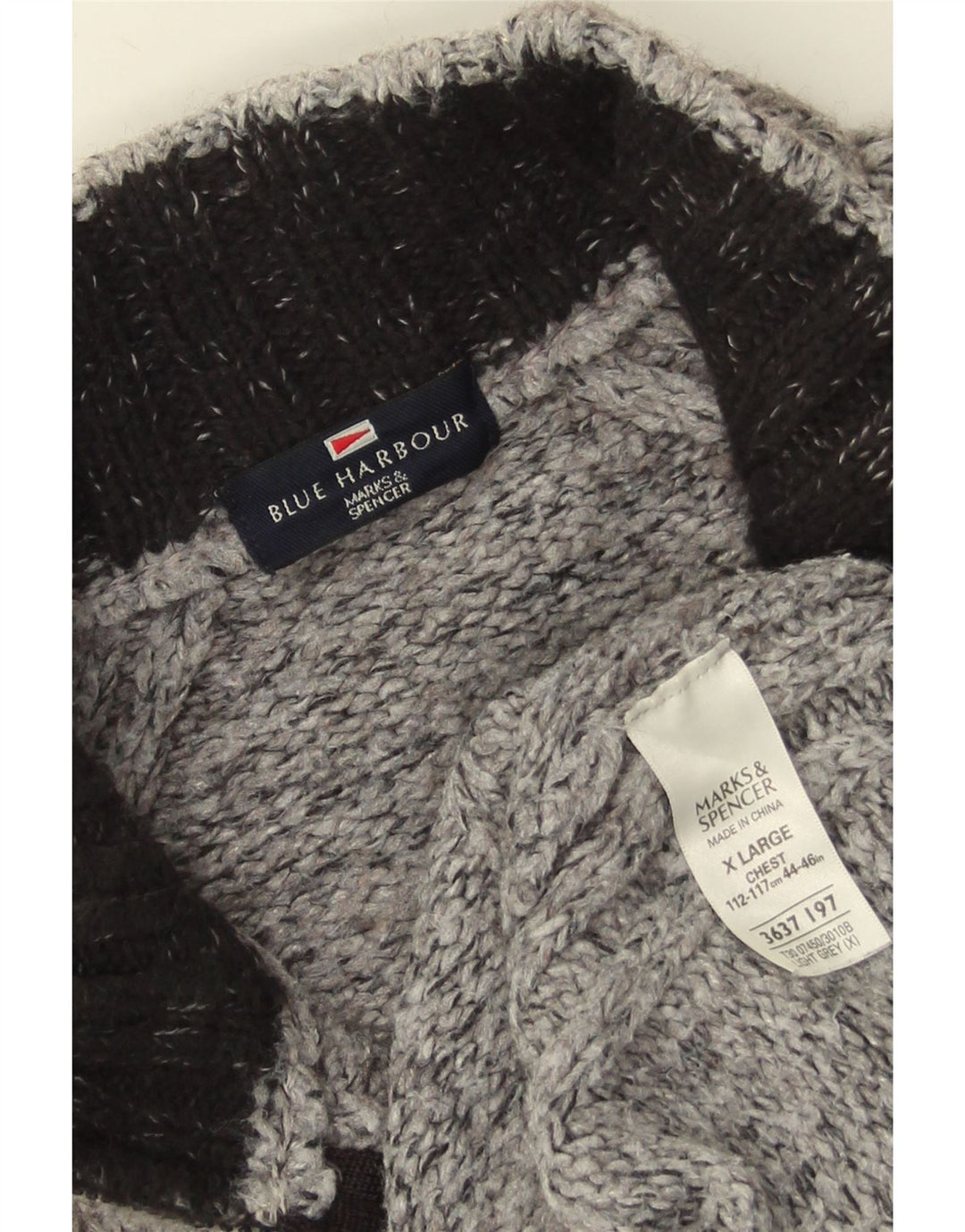 Pulover Marks & Spencer pentru bărbați, Blue Harbour, cu fermoar și gât, XL, pete gri